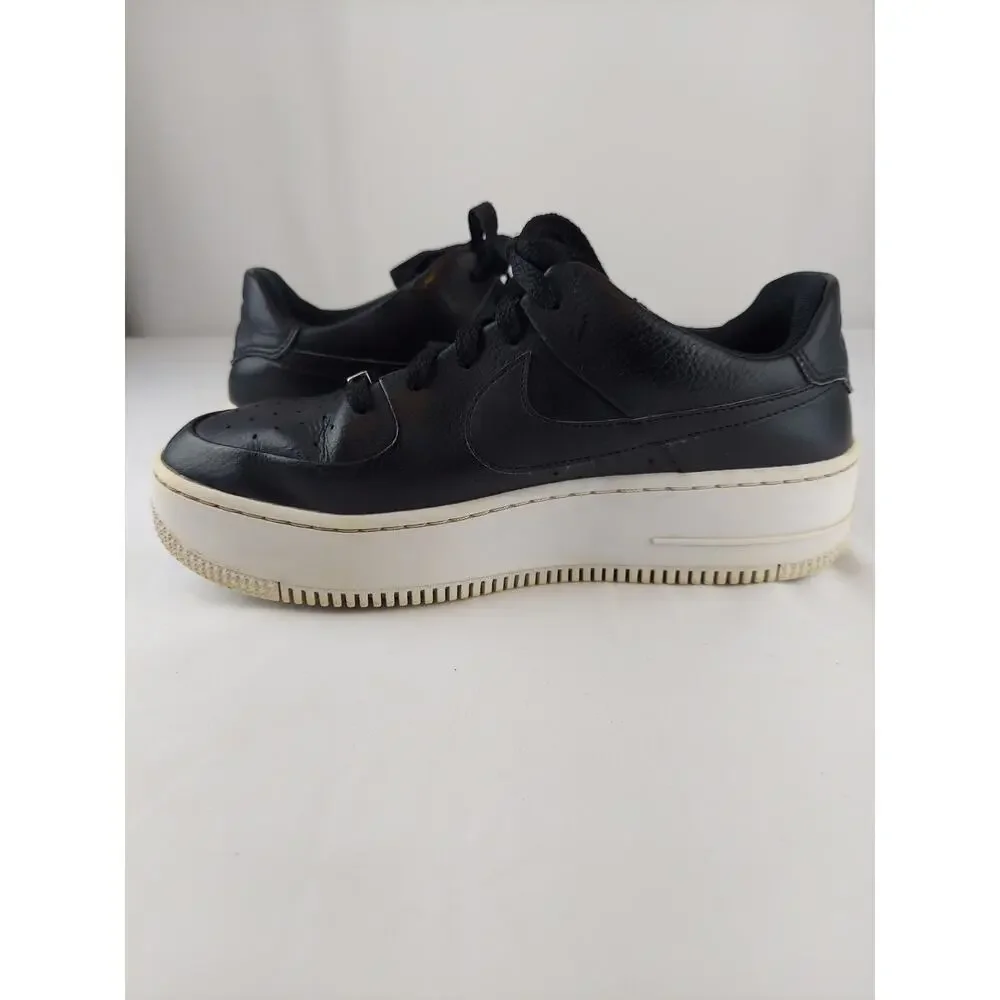 NIKE Air Force 1 Sage Women's Platform Sneakers AR5339-002 Black Leather 8.5